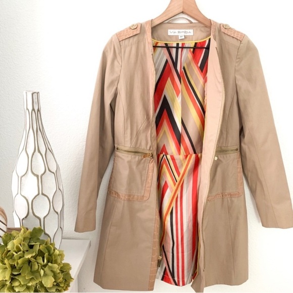 VIA SPIGA Sand Faux Leather Trim Water Repellent Soft Shell Parka Coat PP - Picture 1 of 15